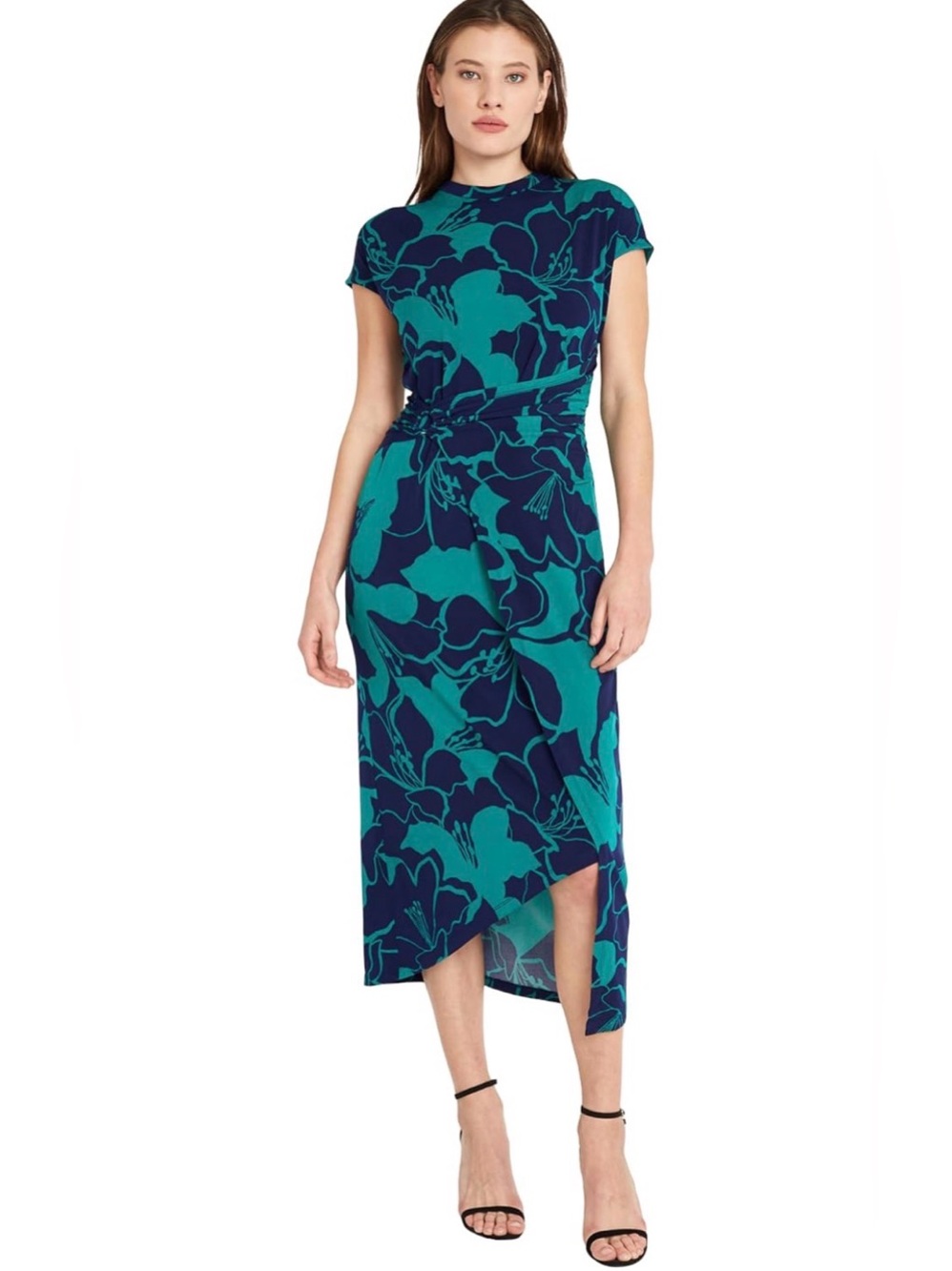 Donna Morgan Teal & Navy Floral High-Low Dress